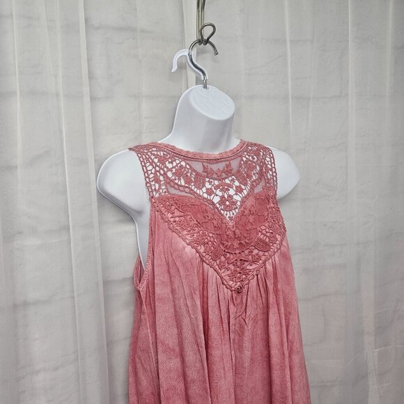 Kori America Pink Sleeveless Lace Mini Dress Boho Coquette S - Picture 3 of 11